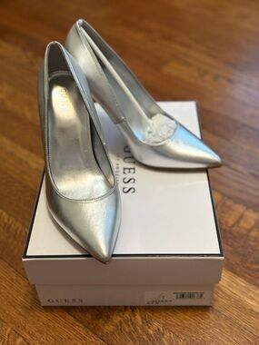 GUESS Silver Pointed Toe Stiletto Pumps
